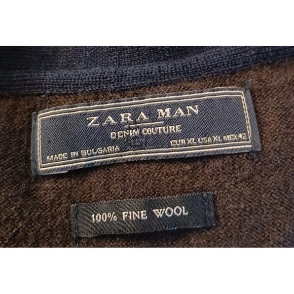 Zara Man Cardigan Sweater Size 42 Longsleeve Gray Navy Brown 100% Fine Wool - Picture 2 of 10